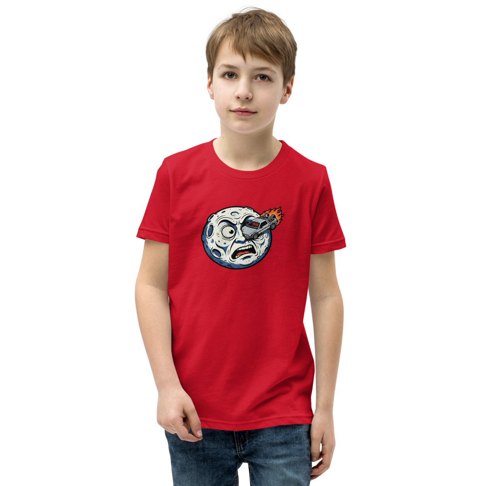 Silent Film Moon Crash Time Machine Movie Tee — Kids Tee — red front view