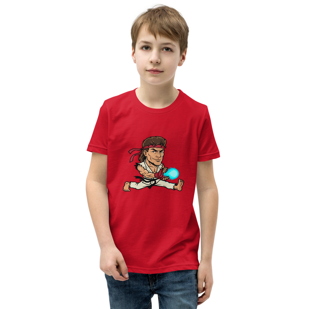 Splits Hadouken Karate Mullet Fighting Game Parody Tee — Kids Tee — red front view