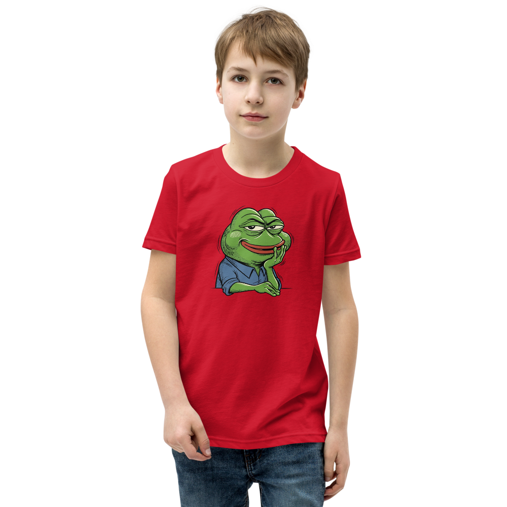Smug Manga Frog Chin Rest Meme Graphic T-Shirt — red front view
