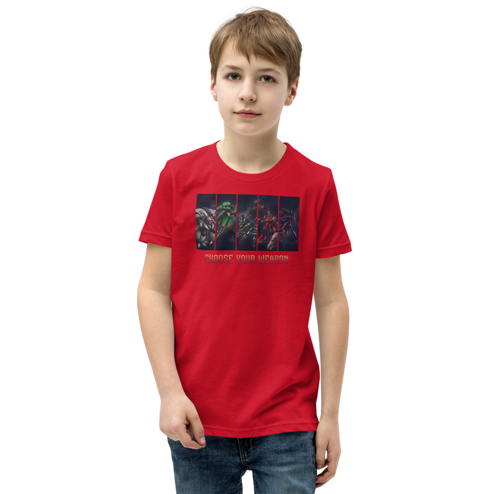 Choose Your Weapon Retro RPG Boss Roster Tee — red front view
