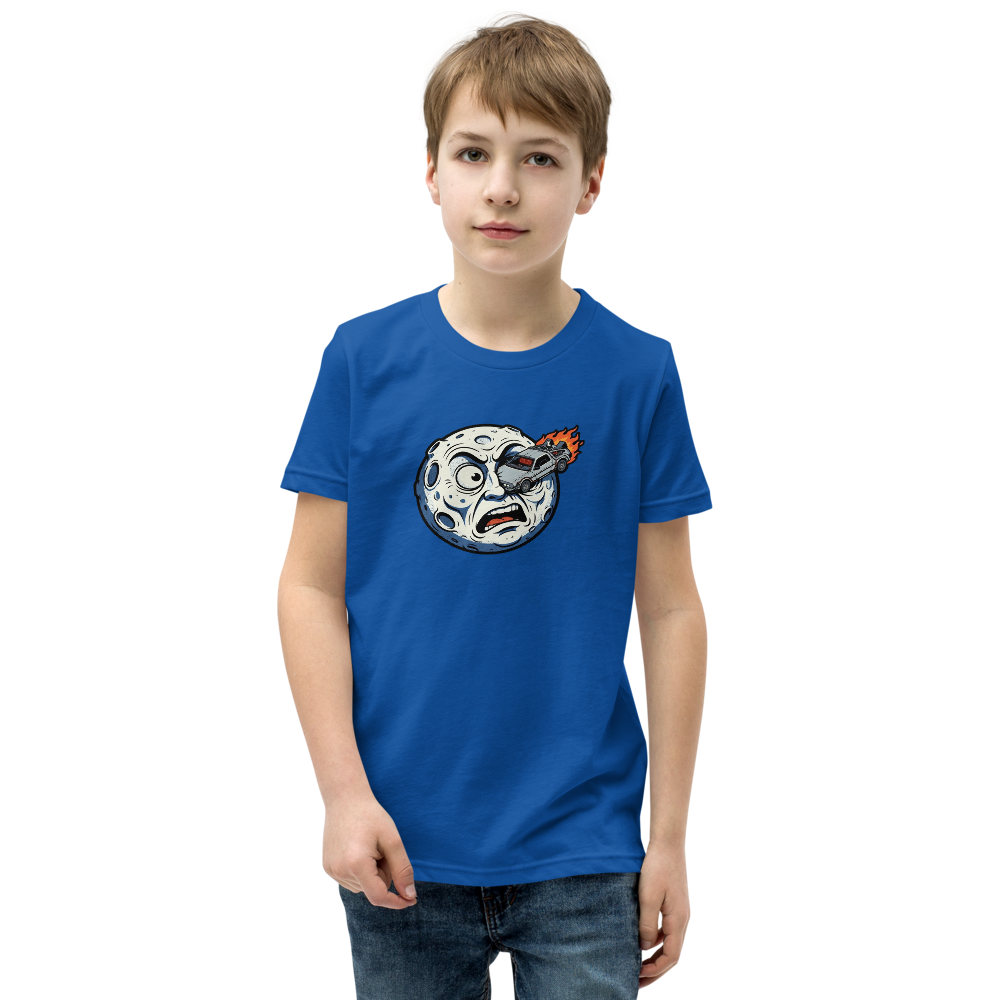 Silent Film Moon Crash Time Machine Movie Tee — Kids Tee — true royal front view