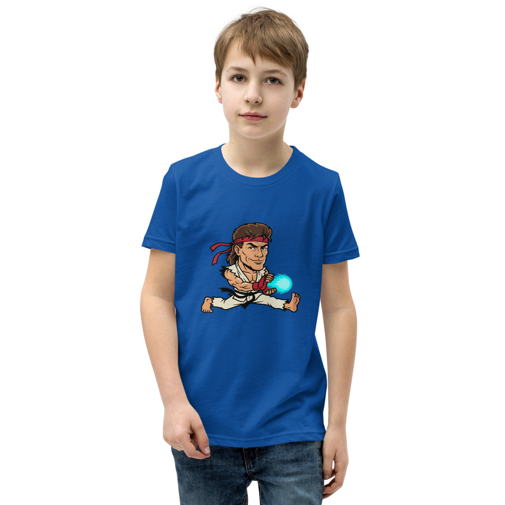 Splits Hadouken Karate Mullet Fighting Game Parody Tee — Kids Tee — true royal front view