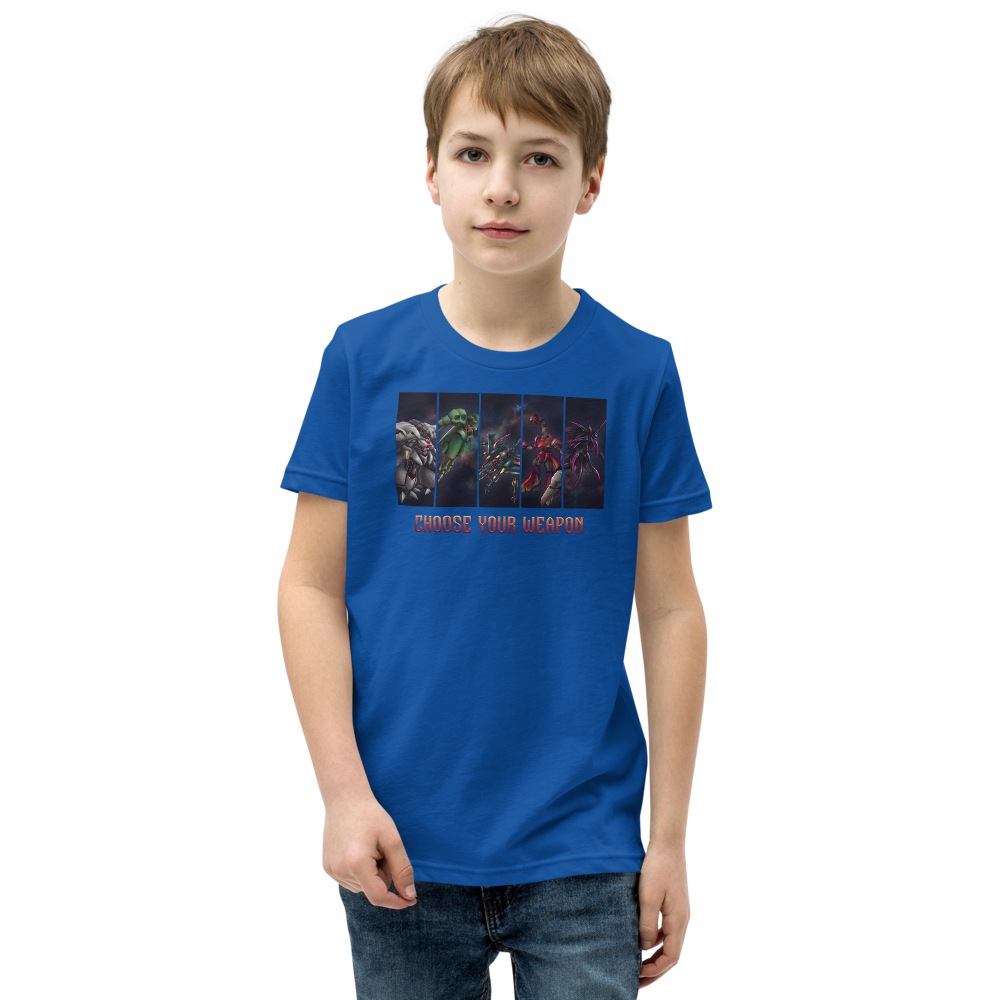 Choose Your Weapon Retro RPG Boss Roster Tee — true royal front view