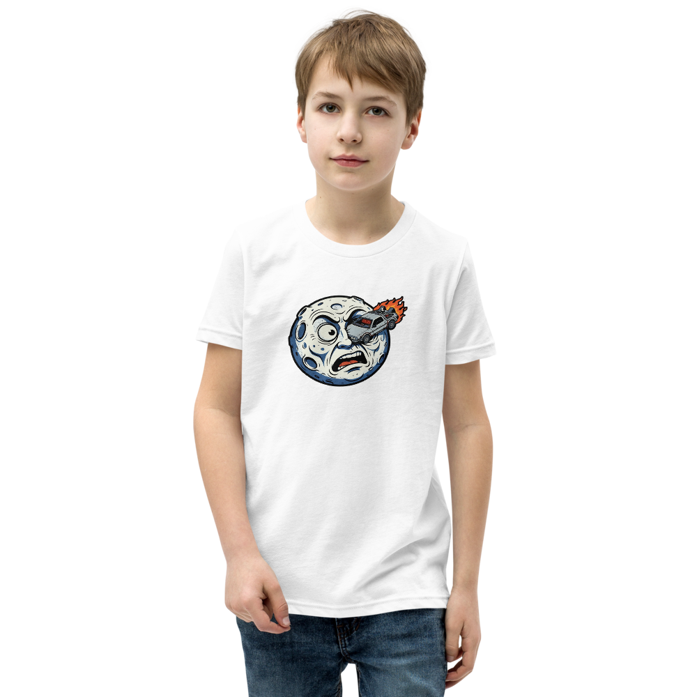 Silent Film Moon Crash Time Machine Movie Tee — Kids Tee — white front view