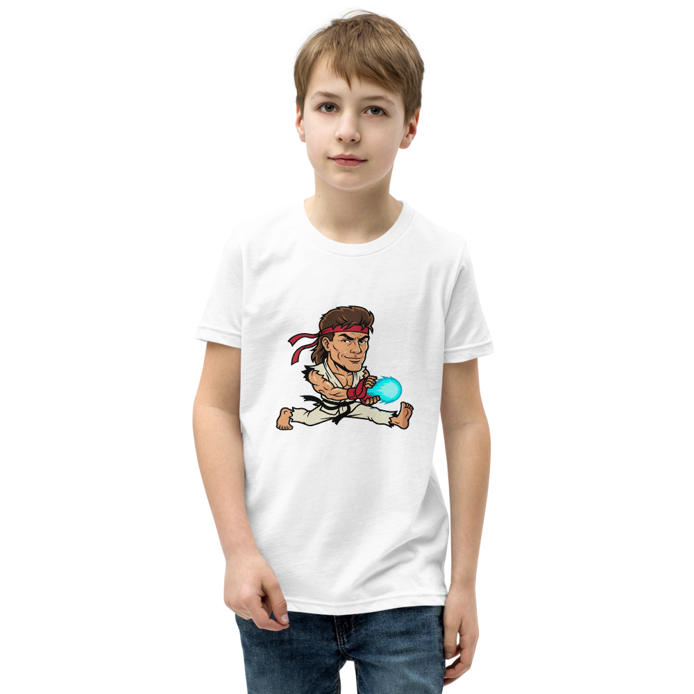 Splits Hadouken Karate Mullet Fighting Game Parody Tee — Kids Tee — white front view