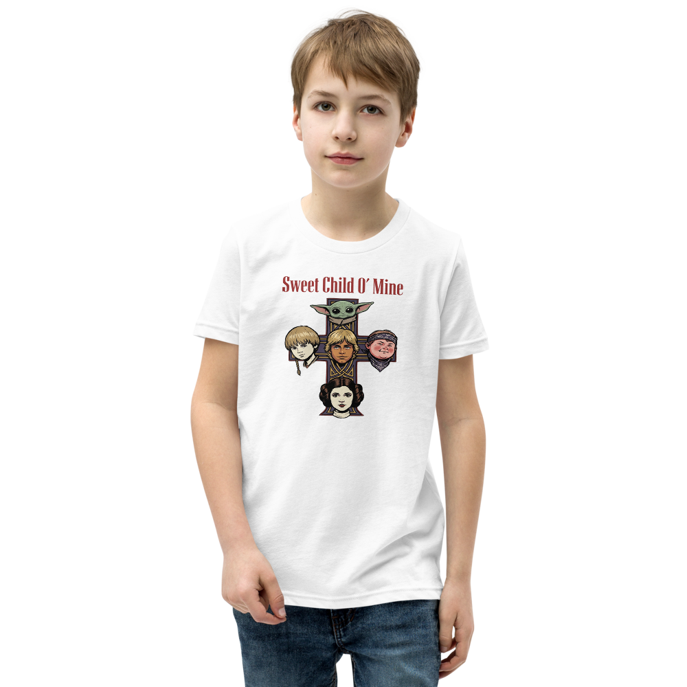 Sweet Child Sci-Fi Rock Cross album Parody Tee — white front view