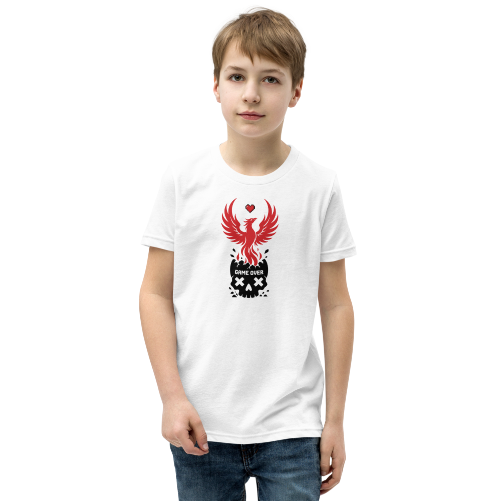 Respawn Firebird Pixel Heart Silhouette Gamer Tee — white front view