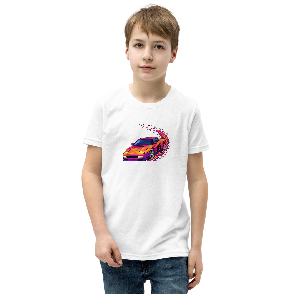 Poly Drift Racer Retro Arcade Sunset T-Shirt — white front view