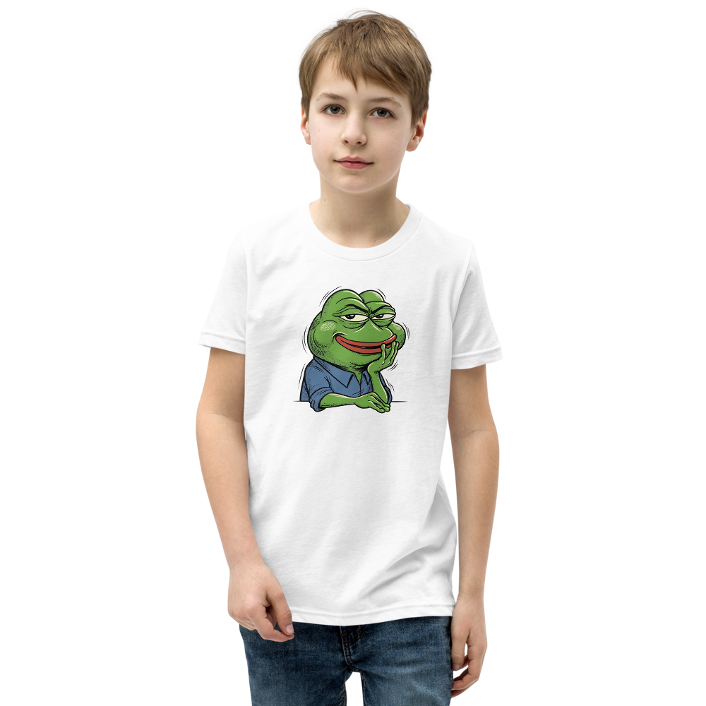 Smug Manga Frog Chin Rest Meme Graphic T-Shirt — white front view