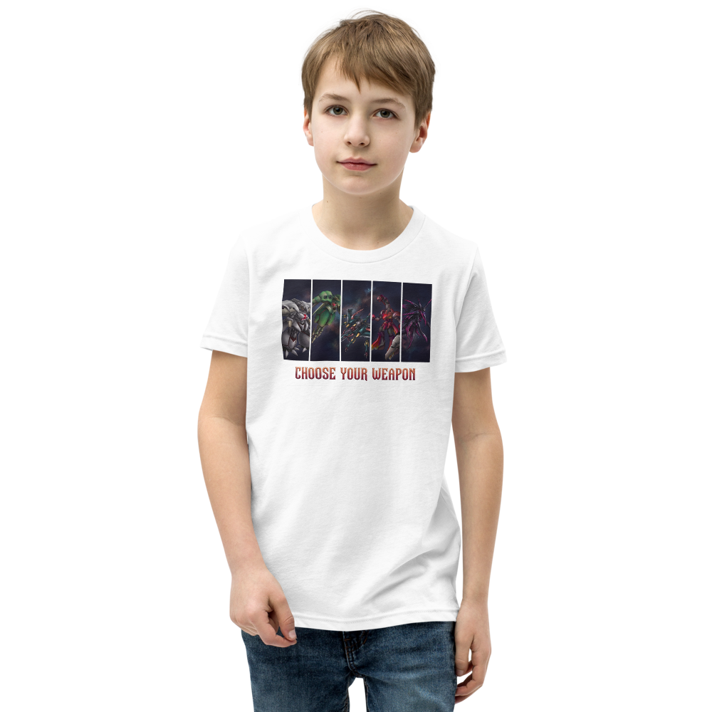 Choose Your Weapon Retro RPG Boss Roster Tee — white front view